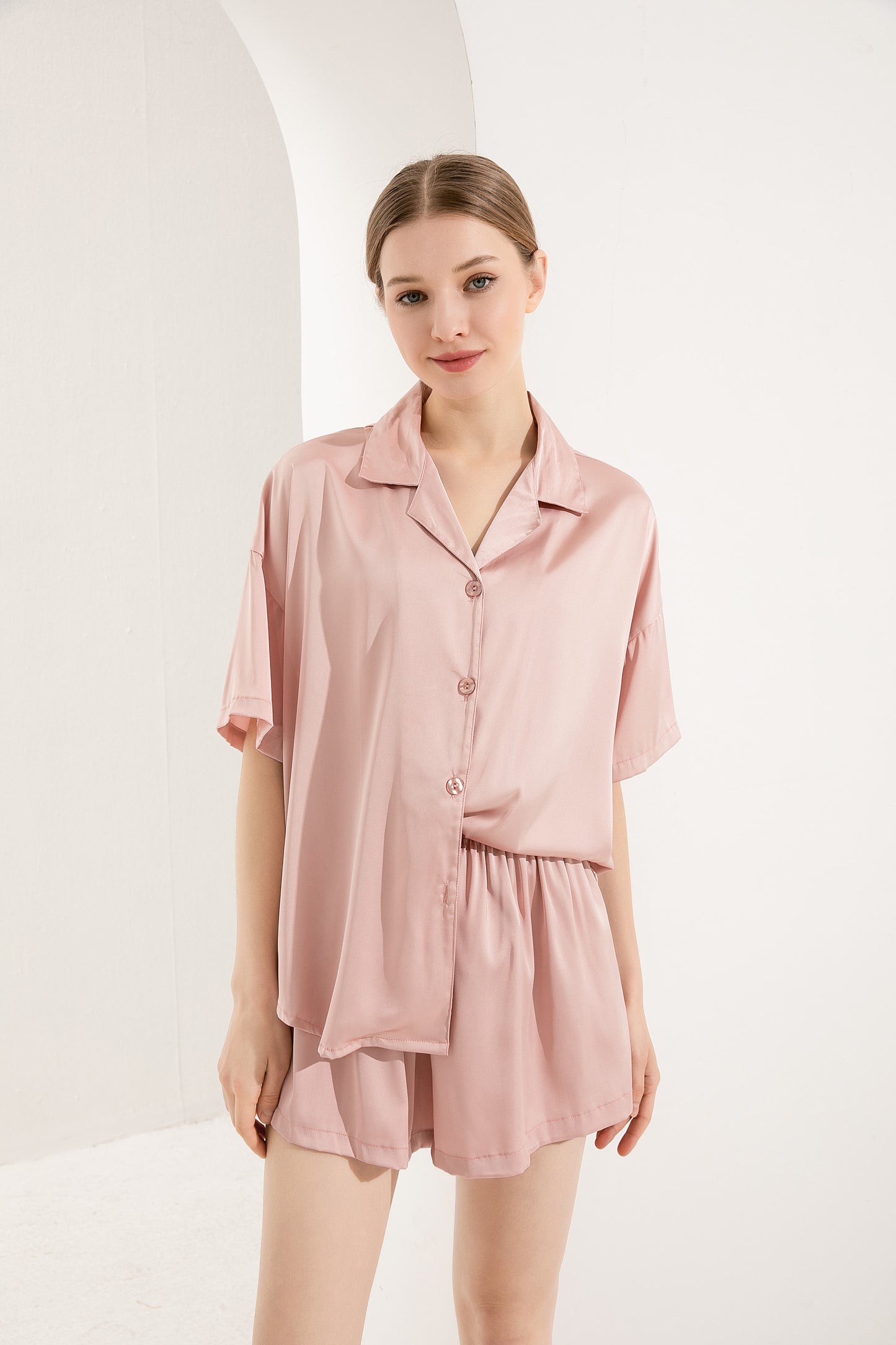 Dusty rose oversized short sleeve with shorts pyjamas