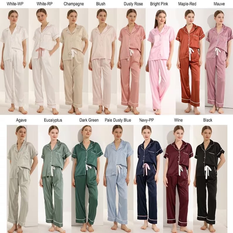 Champagne Personalised Short Sleeve & Trousers Satin Pyjamas