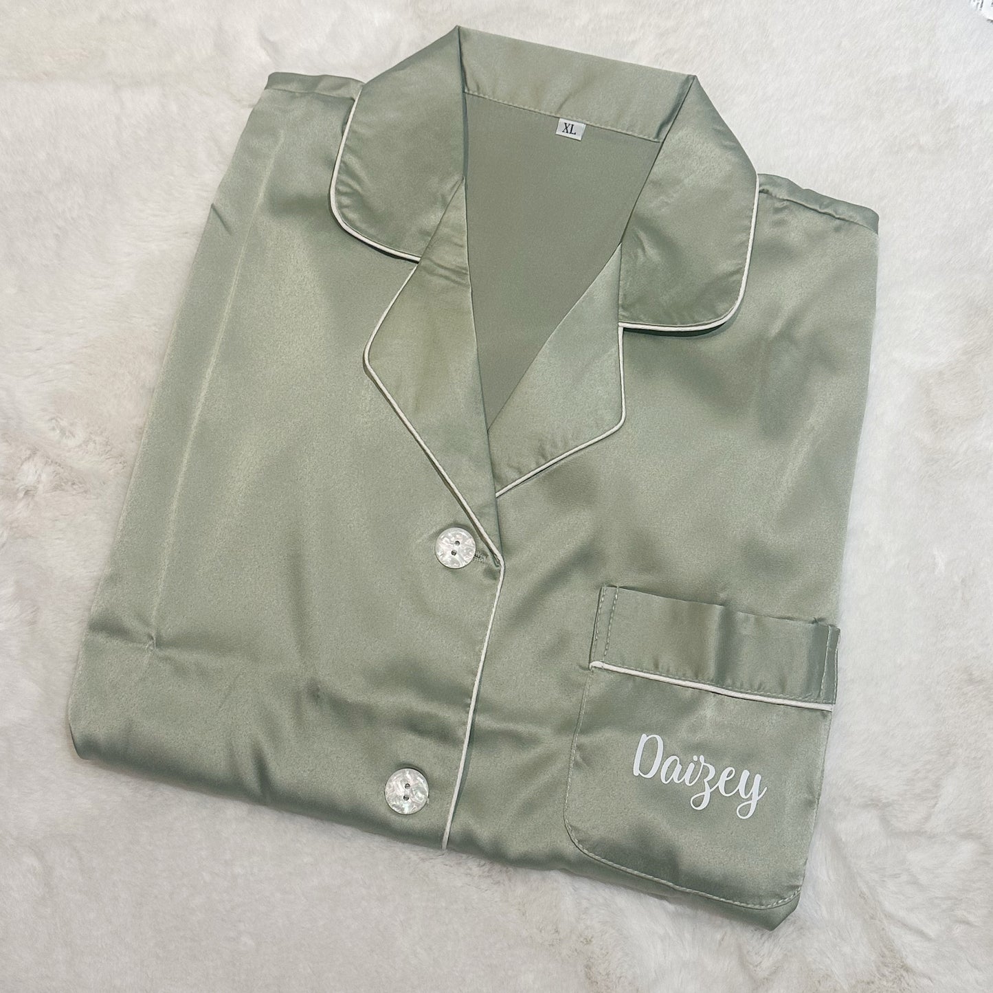 Sage Green Short Satin Personalised Pyjama Set