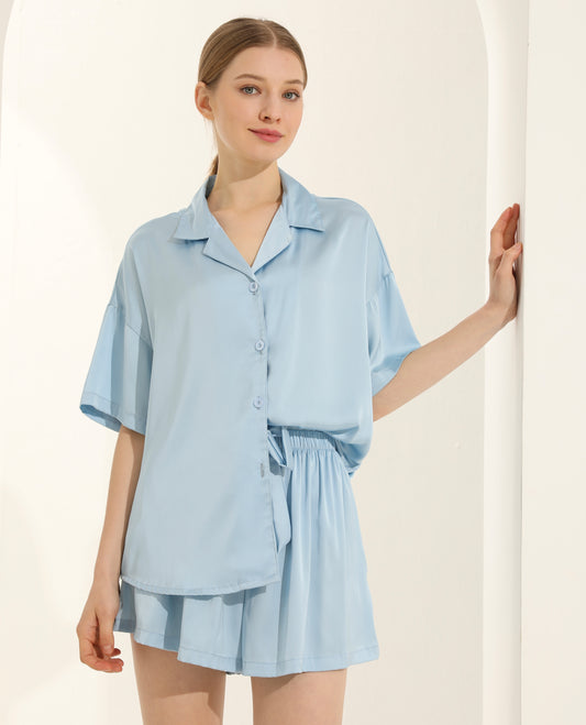 Pale blue oversized short sleeve with shorts pyjamas