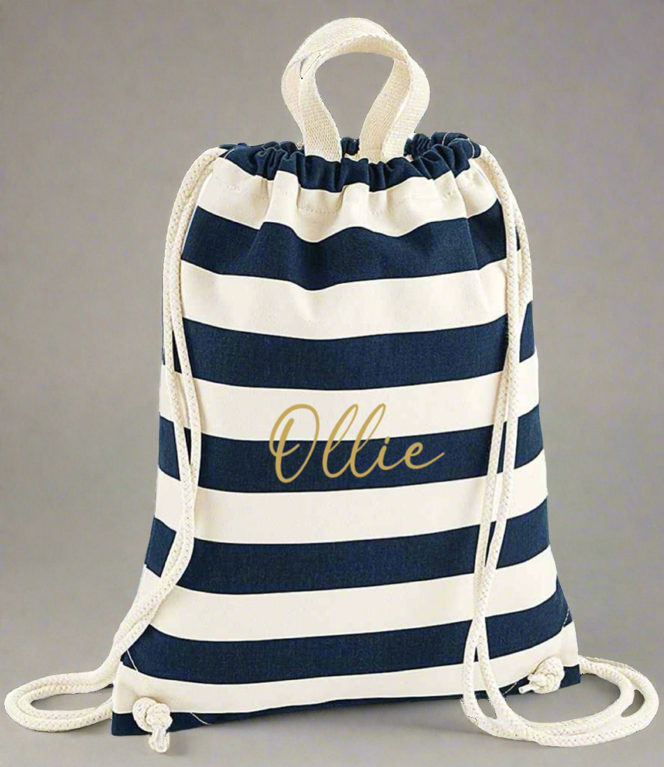 Personalised Striped Drawstring Gym Bag
