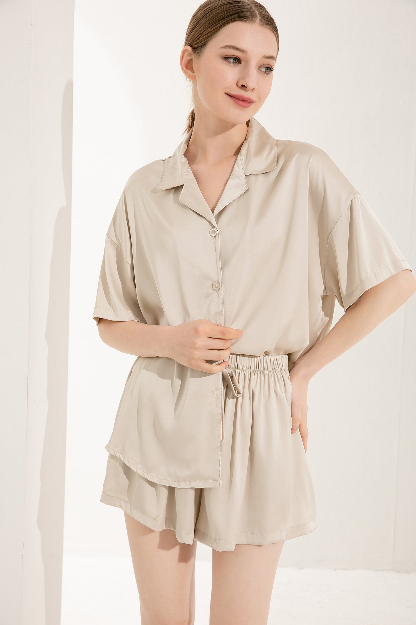 Champagne oversized short sleeve with shorts pyjamas