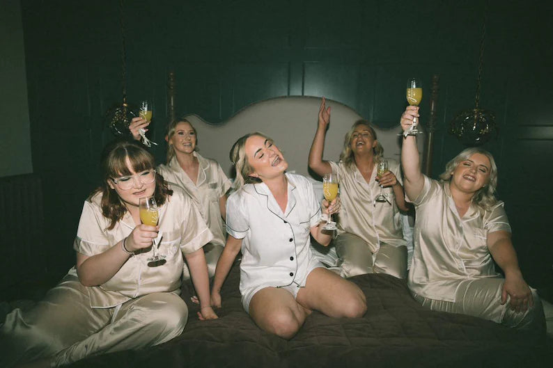 Champagne Personalised Short Sleeve & Trousers Satin Pyjamas