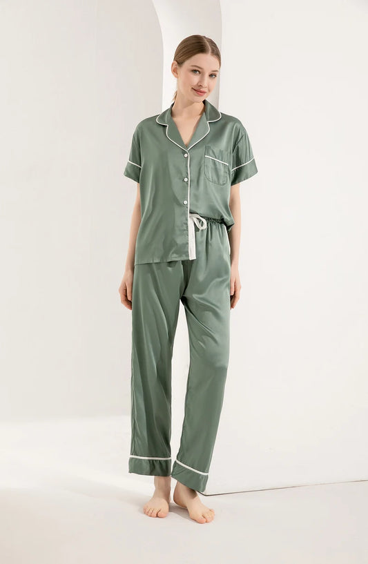 Eucalyptus Personalised Short Sleeve & Trousers Satin Pyjamas
