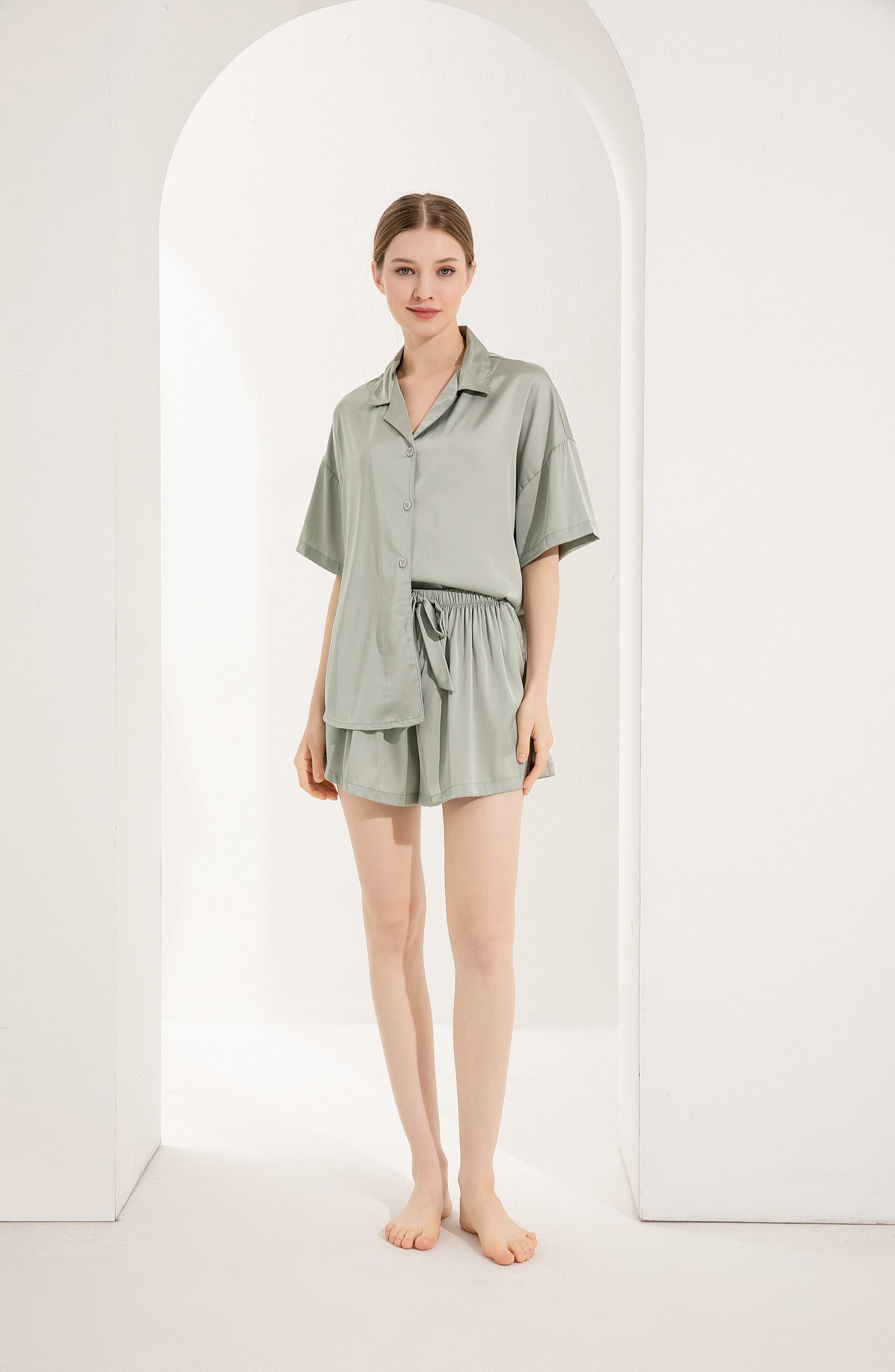 Sage green oversized short sleeve with shorts pyjamas