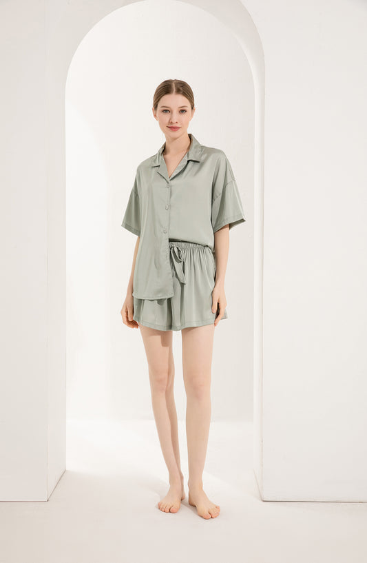 Sage green oversized short sleeve with shorts pyjamas