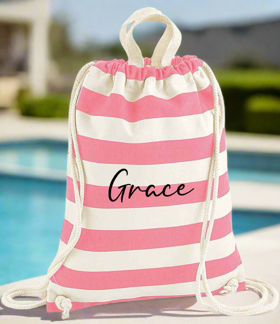 Personalised Striped Drawstring Gym Bag
