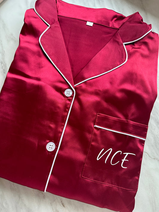Crimson Red Personalised Long Satin Pyjamas
