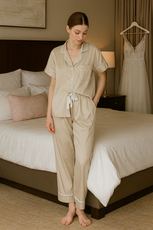 Champagne Personalised Short Sleeve & Trousers Satin Pyjamas