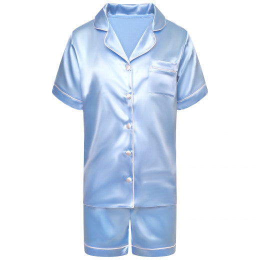 Light Blue Short Satin Personalised Pyjama Set