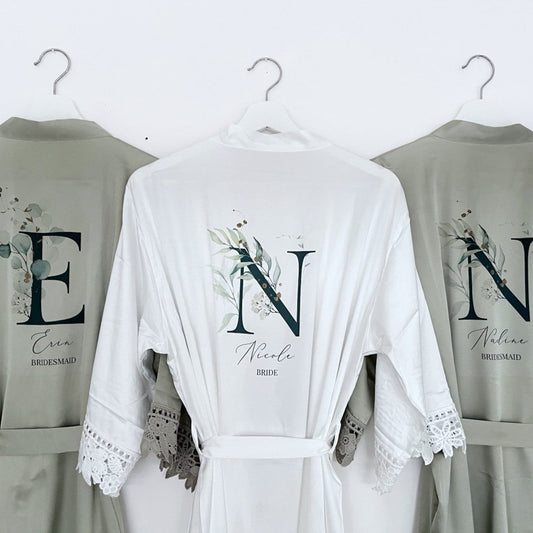 Eucalyptus Floral Initial Personalised Bridesmaid Robe