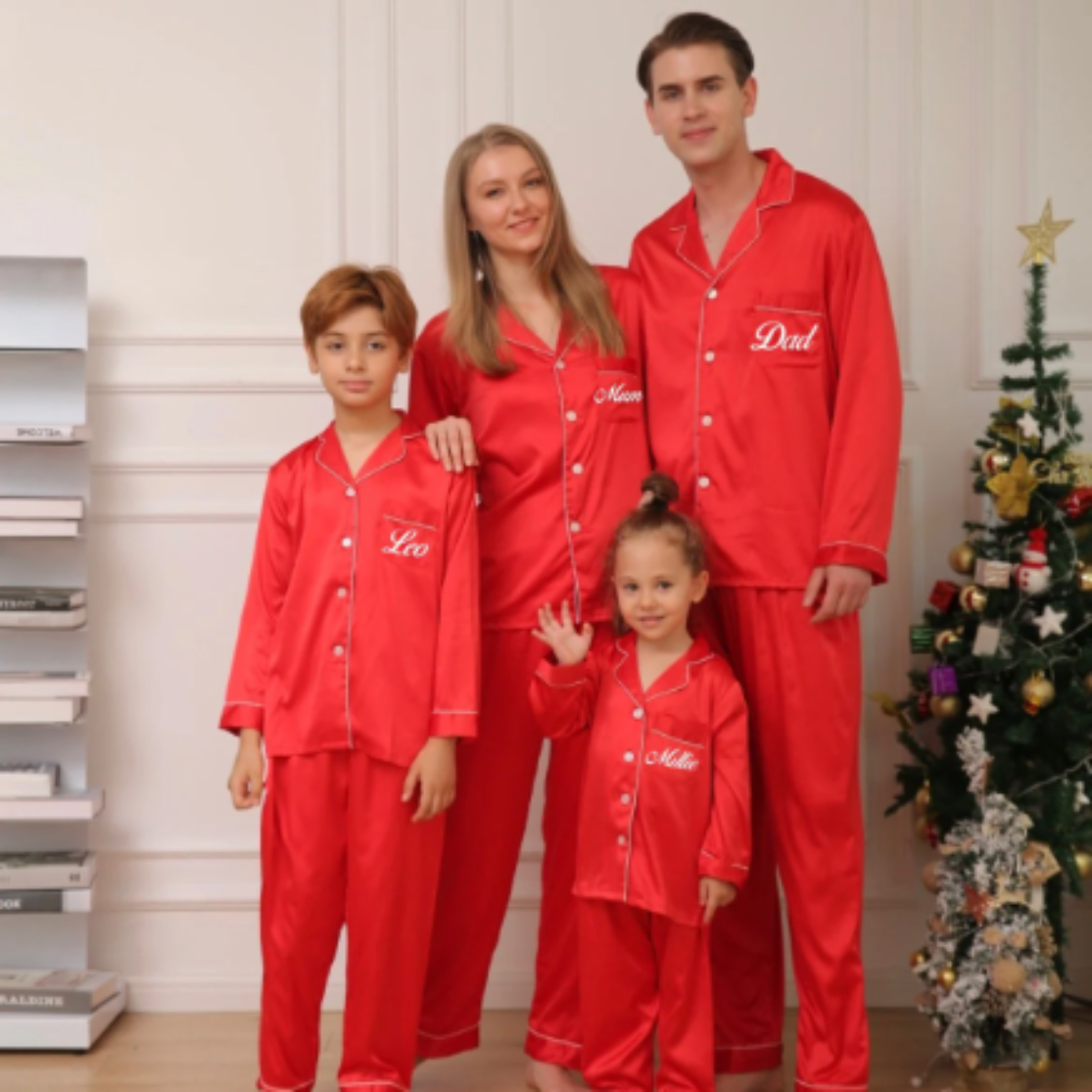 Personalised red satin pyjamas outlet