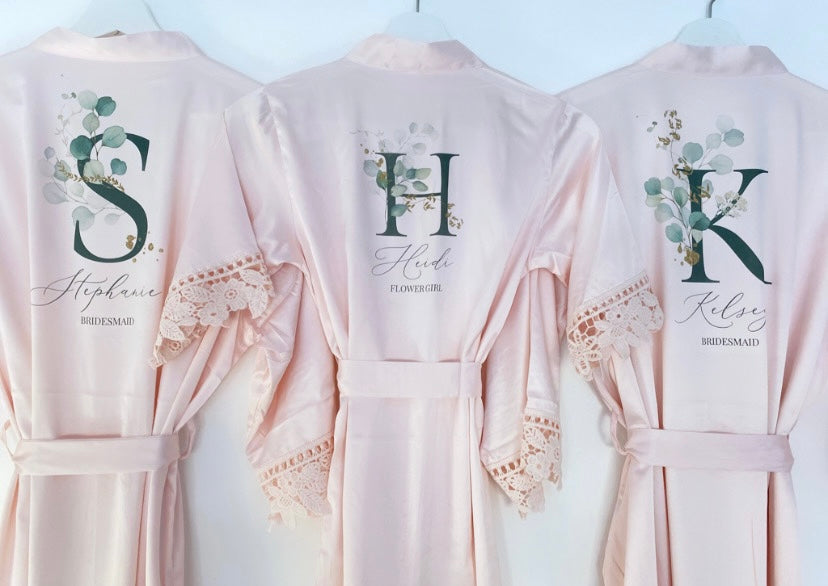 Eucalyptus Floral Initial Personalised Bridesmaid Robe