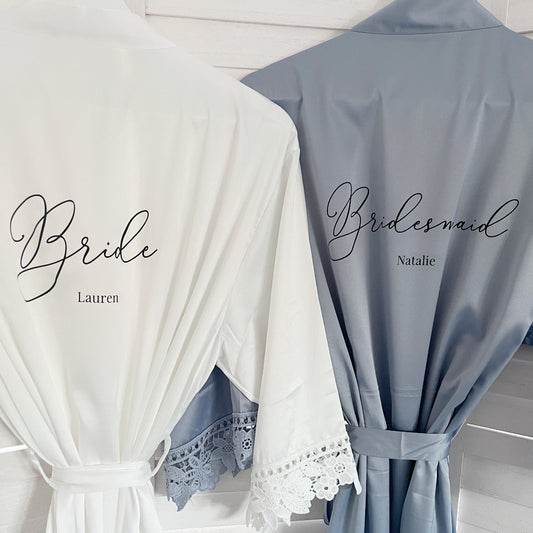 Bellissima Personalised Satin Lace Script Bridal Robe