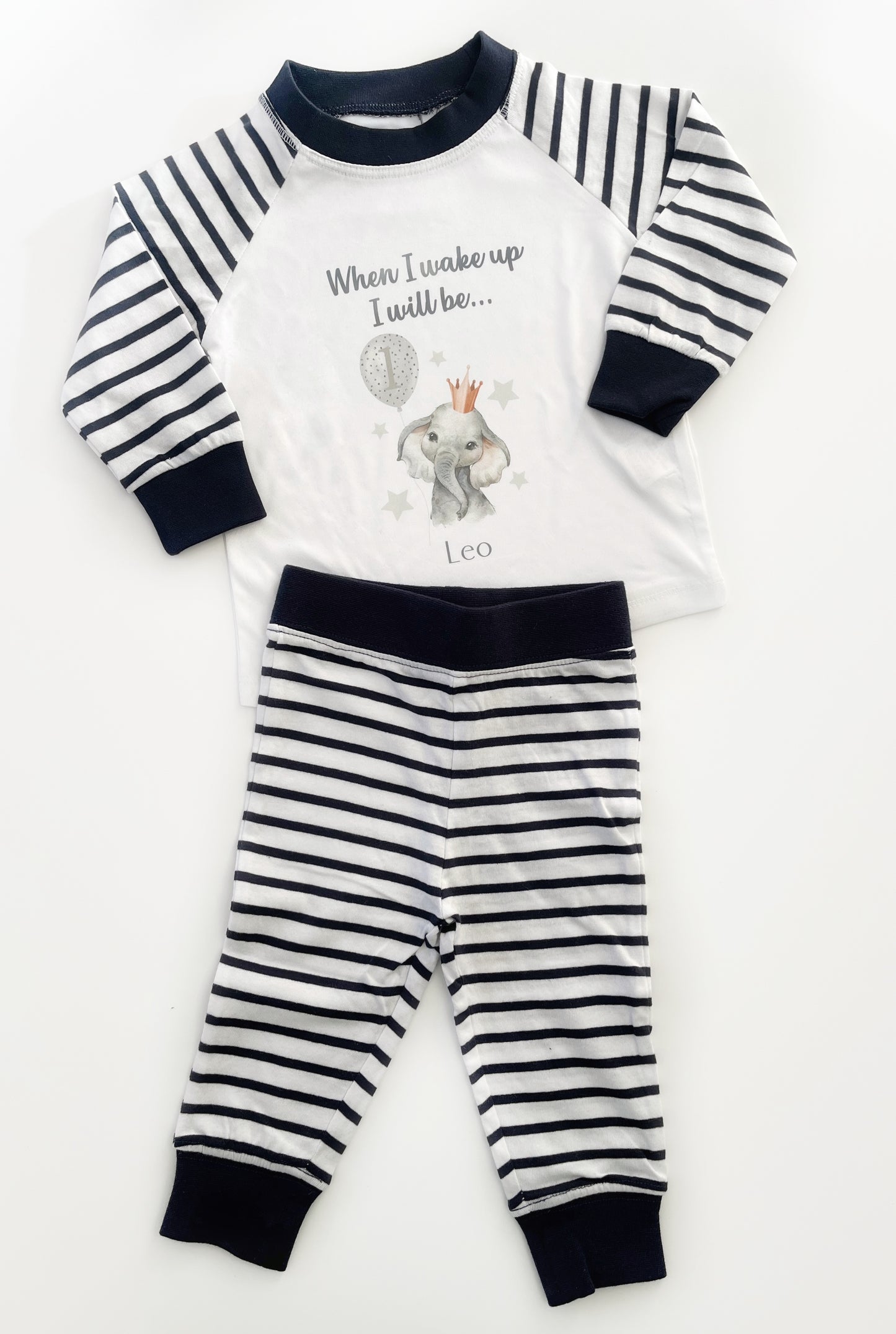 1st Birthday Navy Striped Pyjamas