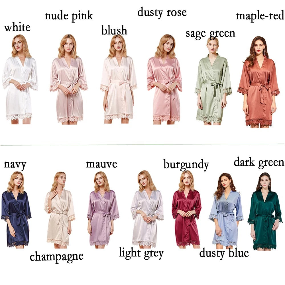 Ivory Foliage Wreath Personalised Satin Robe