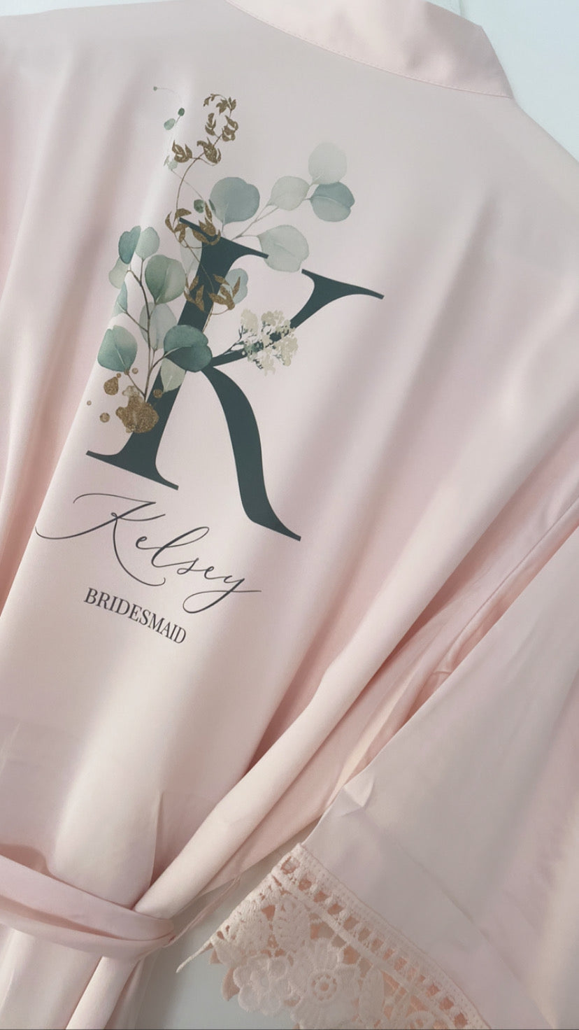 Eucalyptus Floral Initial Personalised Bridesmaid Robe