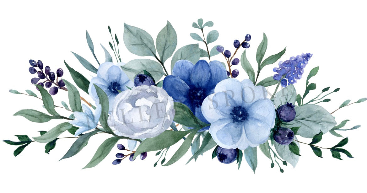 Blue Floral Bouquet Personalised Bridesmaid Robe