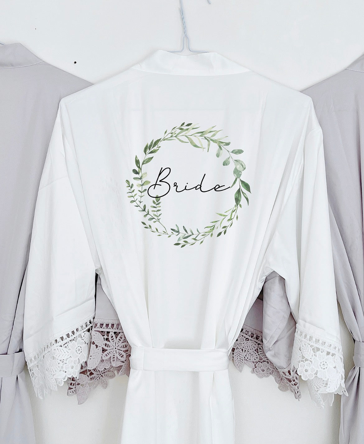 Green Foliage Wreath Satin Personalised Robe