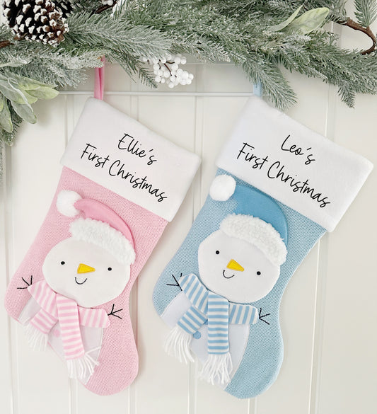 Blue Snowman Baby’s First Christmas Stocking