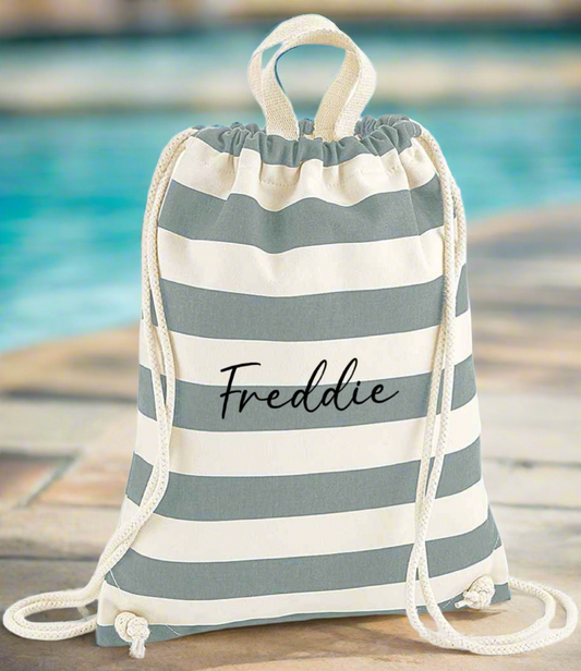 Personalised Striped Drawstring Gym Bag