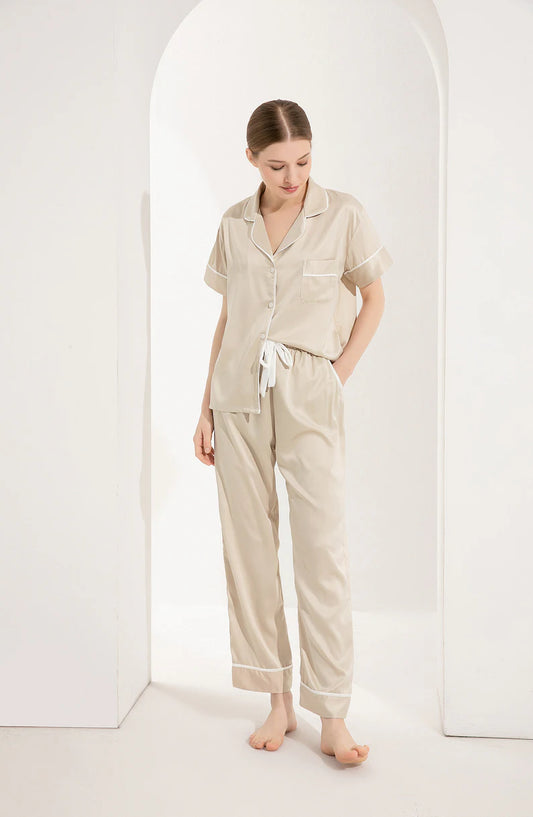 Champagne Personalised Short Sleeve & Trousers Satin Pyjamas