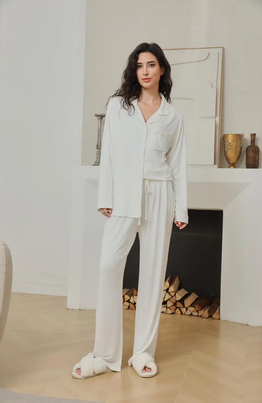 Long White Super Soft Personalised Modal Pyjama Set