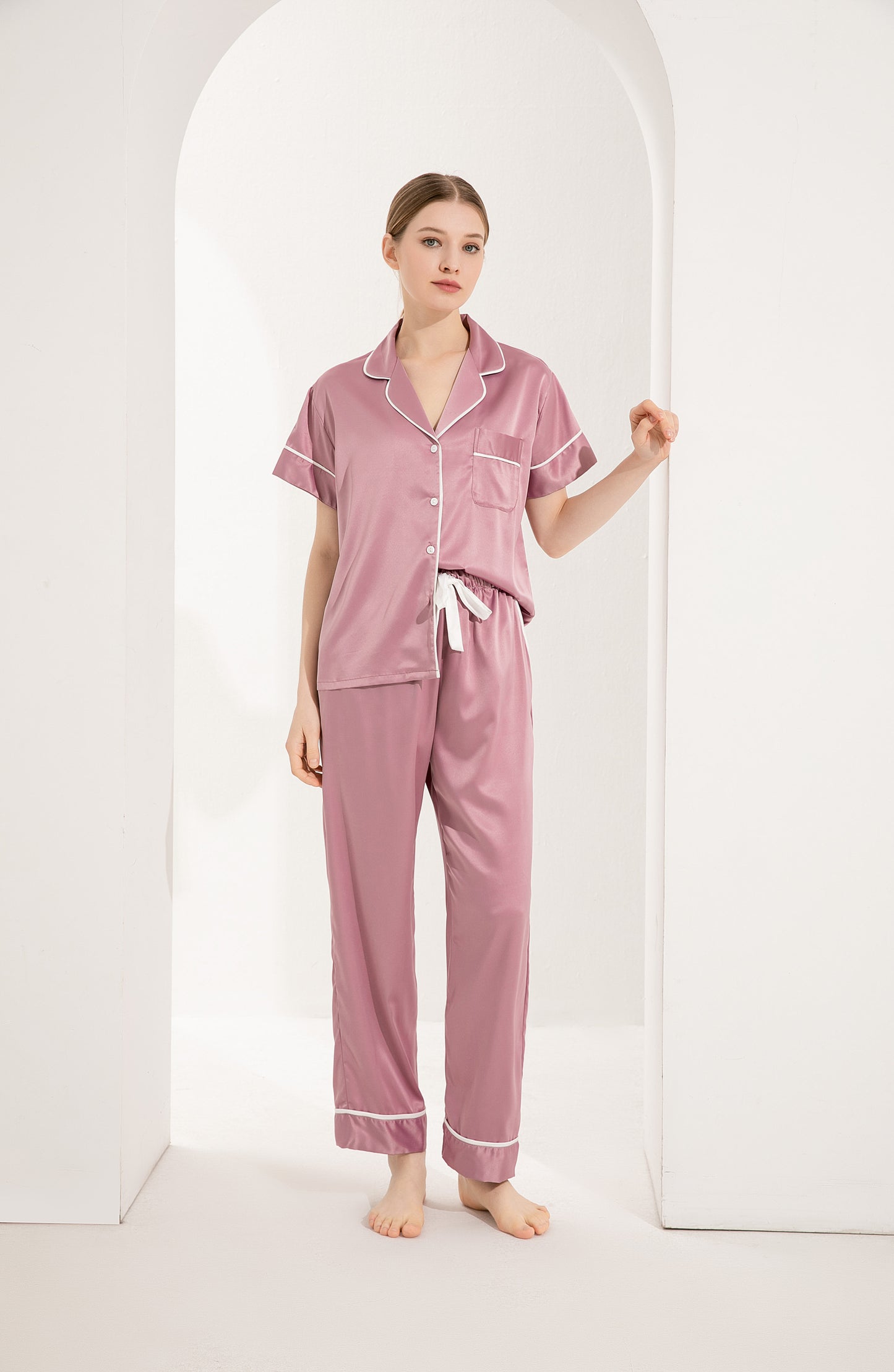 Mauve Personalised Short Sleeve & Trousers Satin Pyjamas