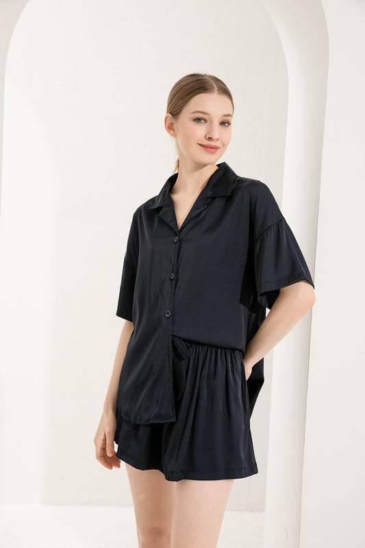 Navy blue oversized short sleeve with shorts pyjamas