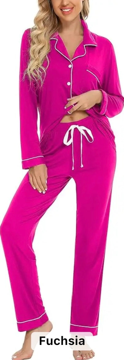 Bright Pink Personalised Super Soft Long Pyjama Set