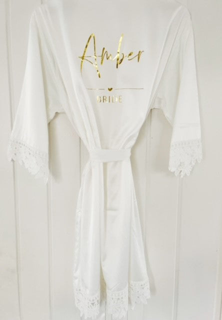 Personalised Satin Heart Lace Robe
