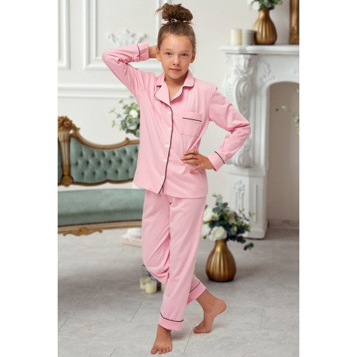 Children's Pink Long Cotton Pyjama Set