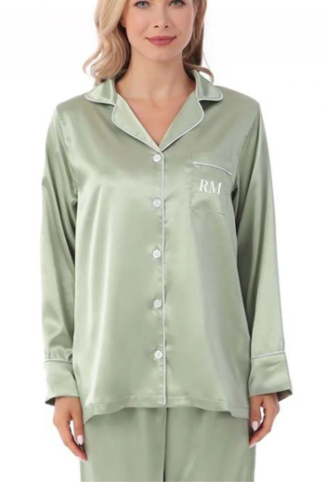 Sage Green Personalised Long Satin Pyjamas