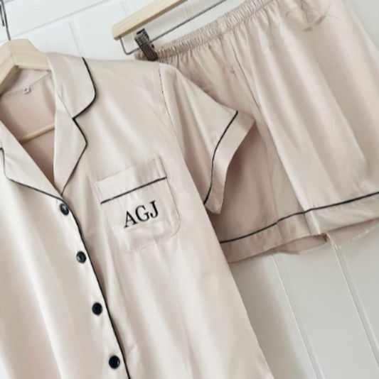 Champagne Short Satin Personalised Pyjama Set