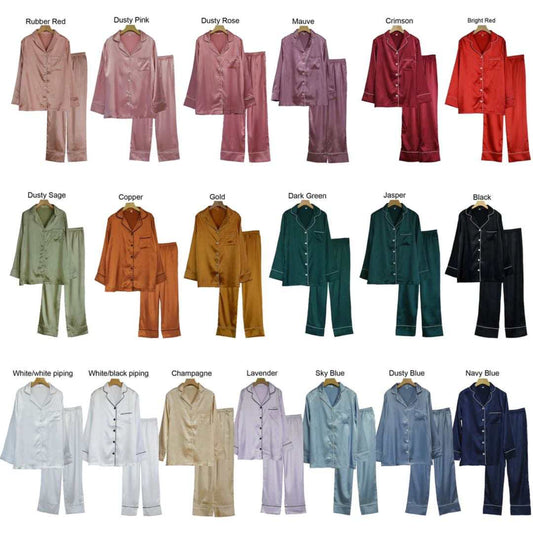 Personalised Long Satin Pyjamas - Various Colours