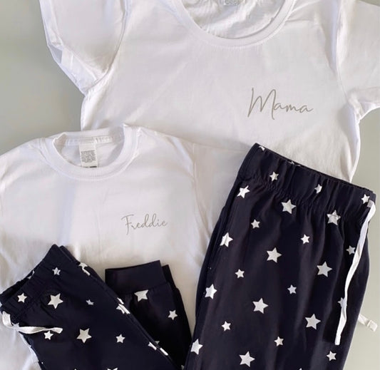 Navy Stars Matching Personalised Pyjama Set