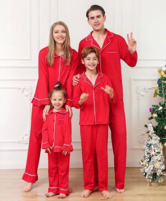 Long Red Cotton Family Personalised Christmas Pyjama Set