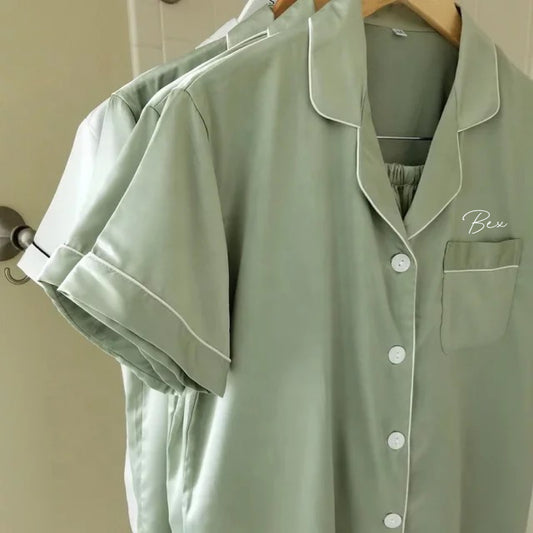 Sage Green Short Satin Personalised Pyjama Set