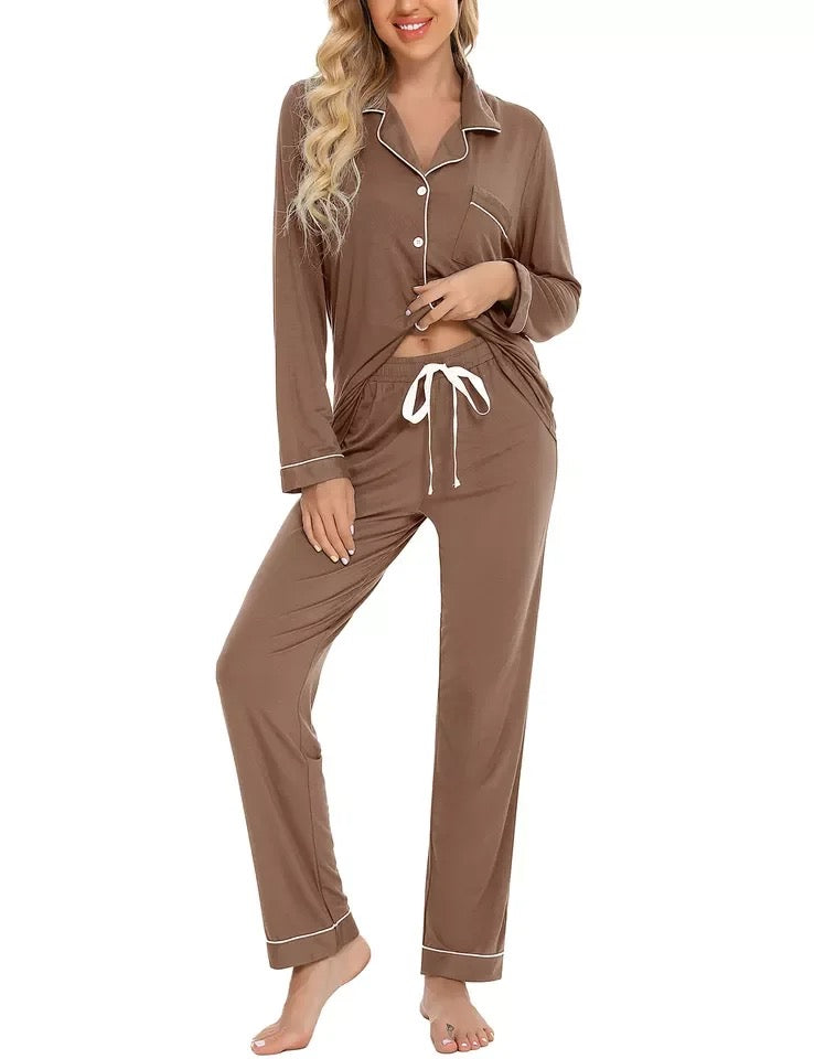 Chocolate Brown Super Soft Long Pyjama Set