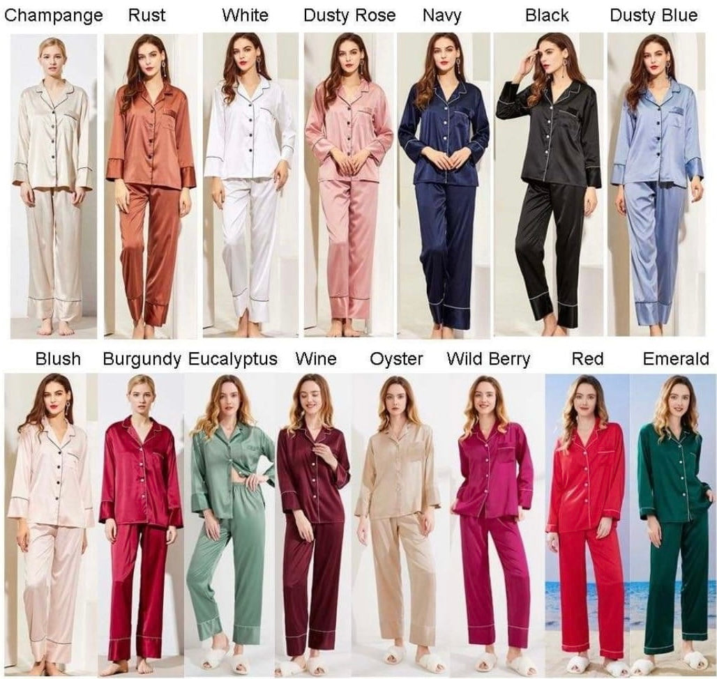 Personalised Long Satin Pyjamas - Various Colour Options