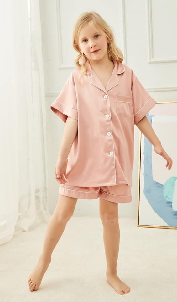 Kids Pajamas Personalised Pink Satin Pyjamas Kids Tales Silk Style