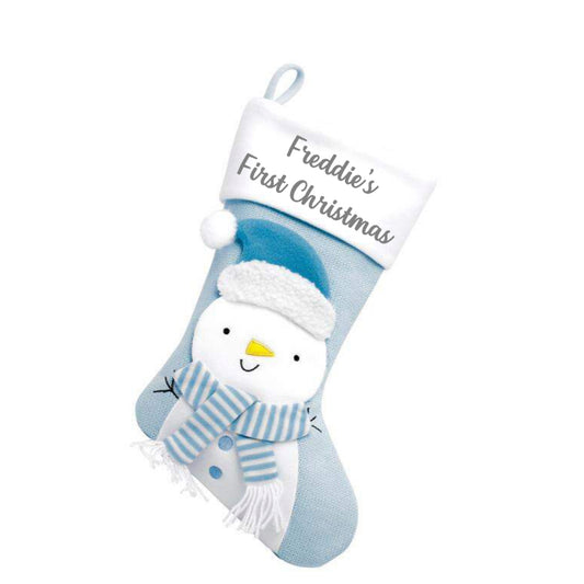 Blue Snowman Baby’s First Christmas Stocking