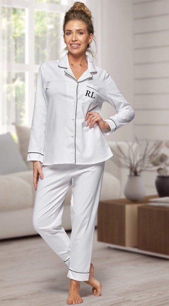 Adults White Long Cotton Pyjama Set