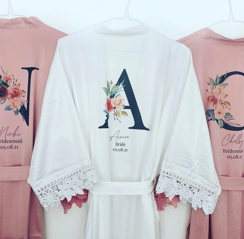 Congratulations Scroll Robe Floral Initial Personalised Bridesmaid Robe – Graced With Love