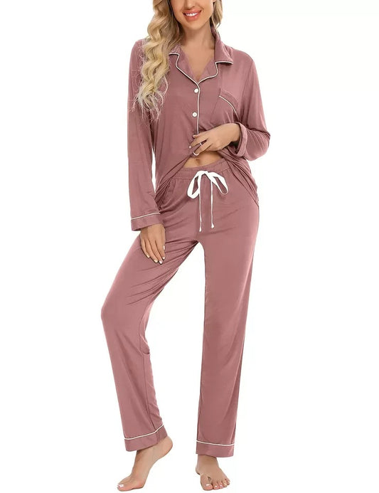 Dusky Pink Bamboo Long Pyjama Set