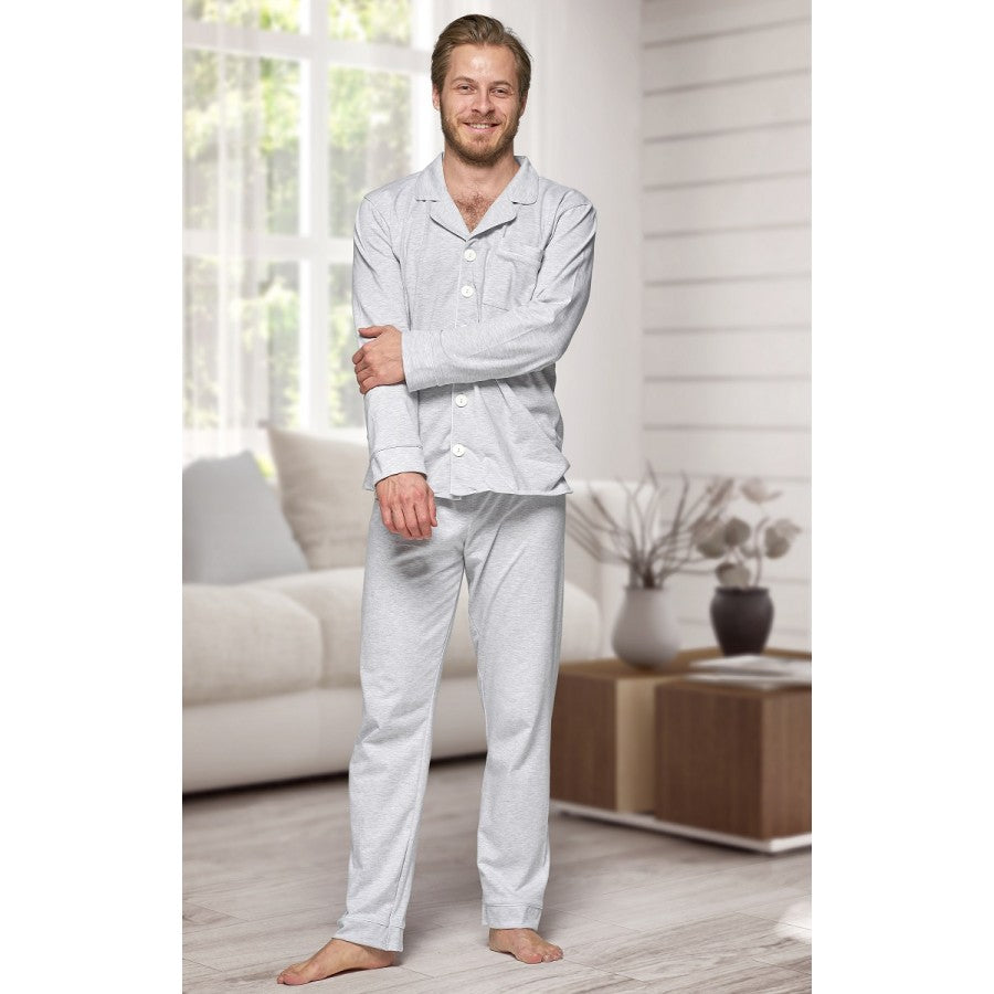 Adult Grey Long Cotton Pyjama Set